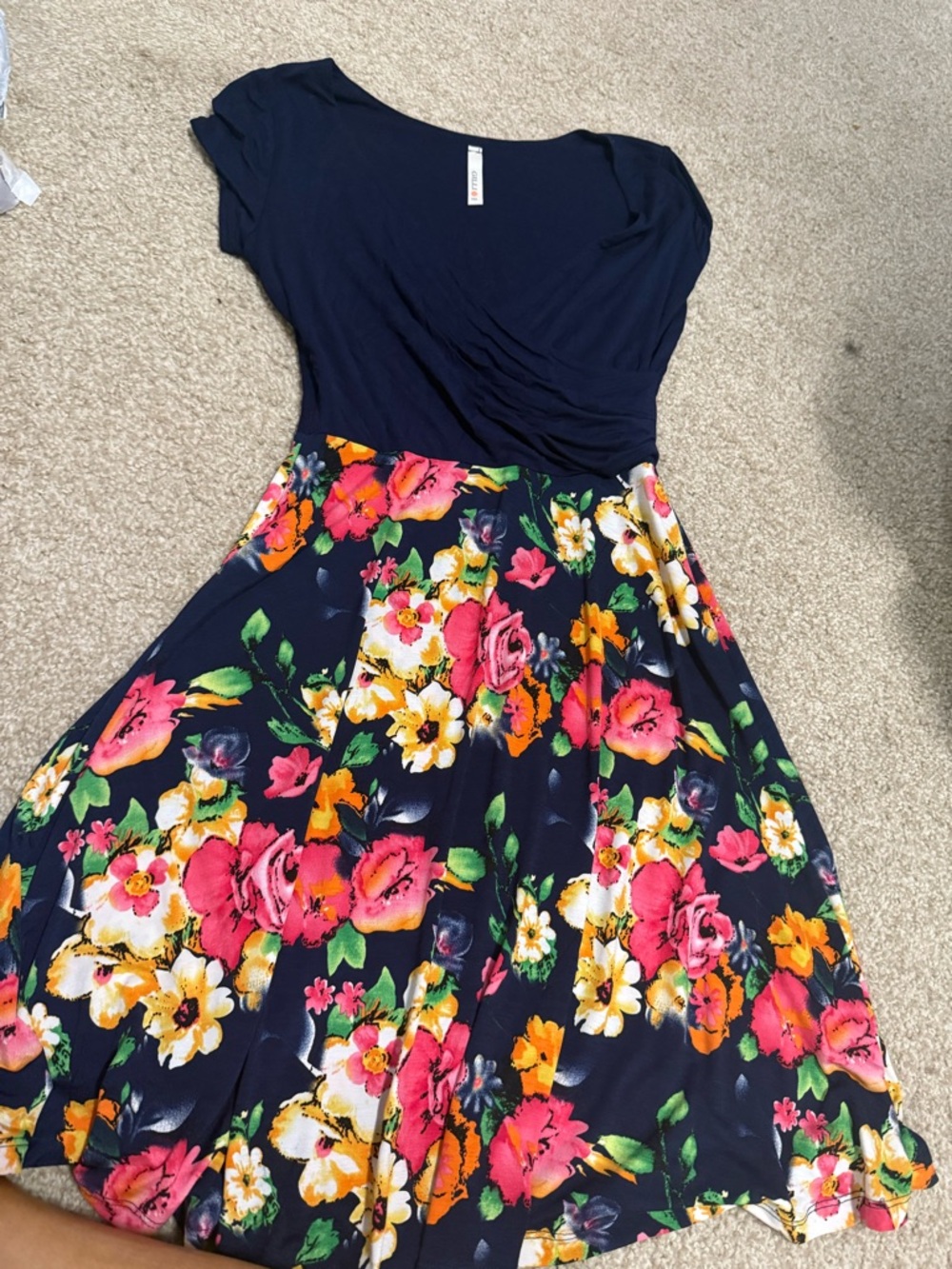 Navy Floral Fit-and-Flare Dress
